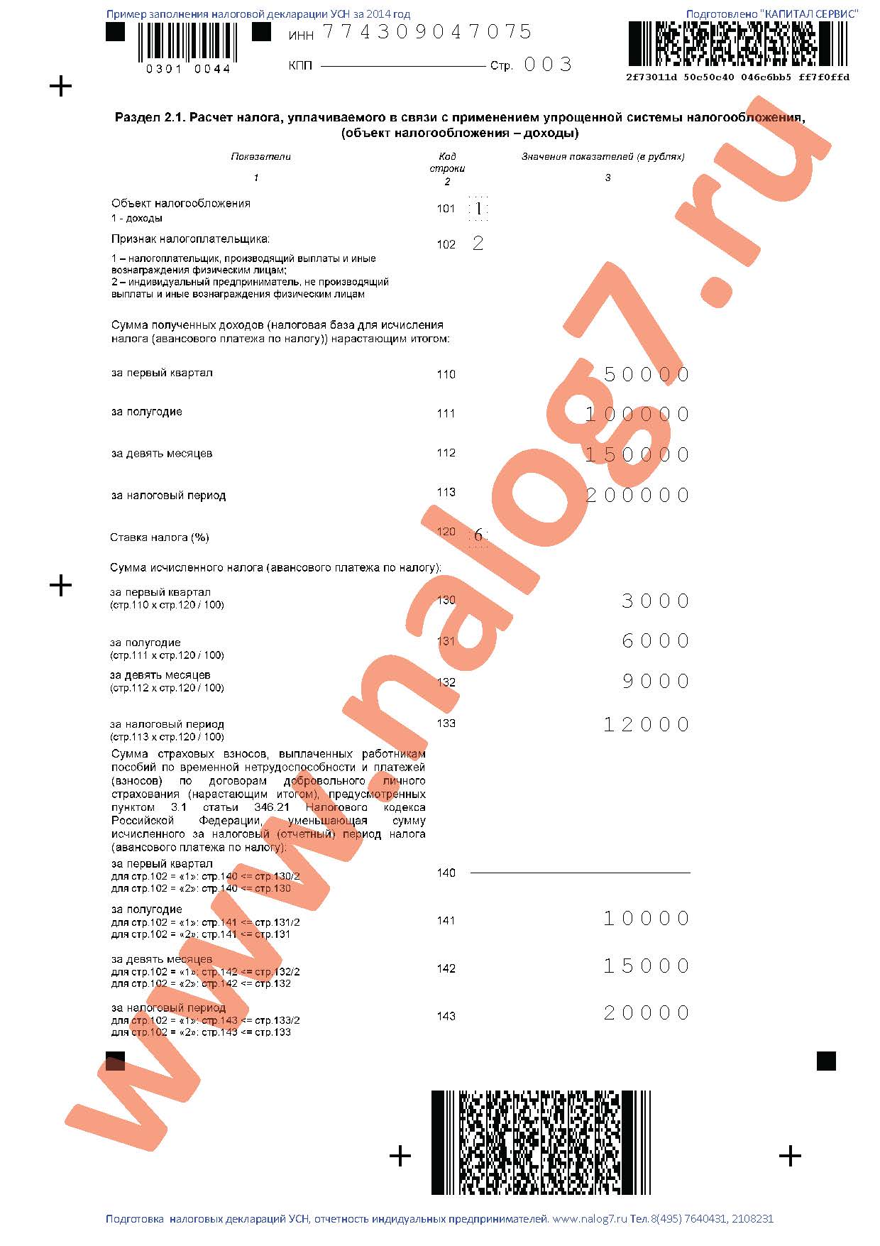 Пример заполнения налоговой декларации УСН за 2014 год Лист 1